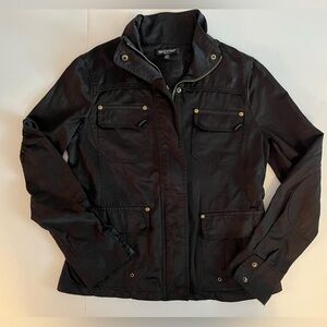 For Cynthia Black Waxed Utility Jacket | Dark Academia Cargo Moto Coat
